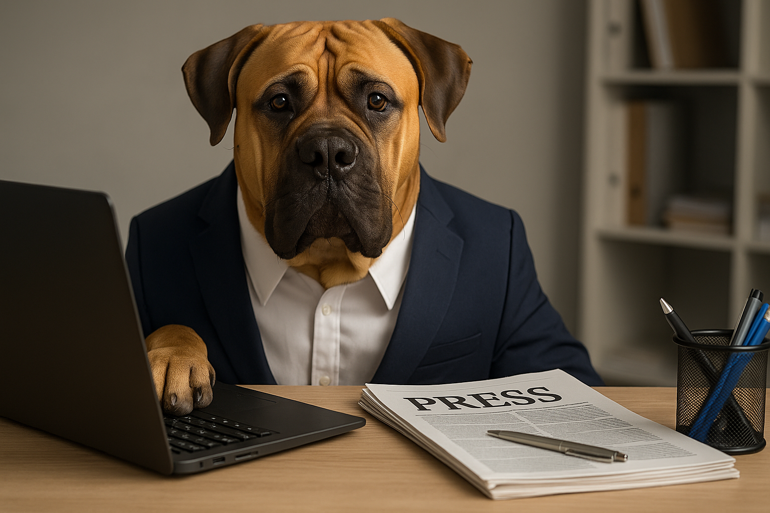 Boerboel am Schreibtisch AI